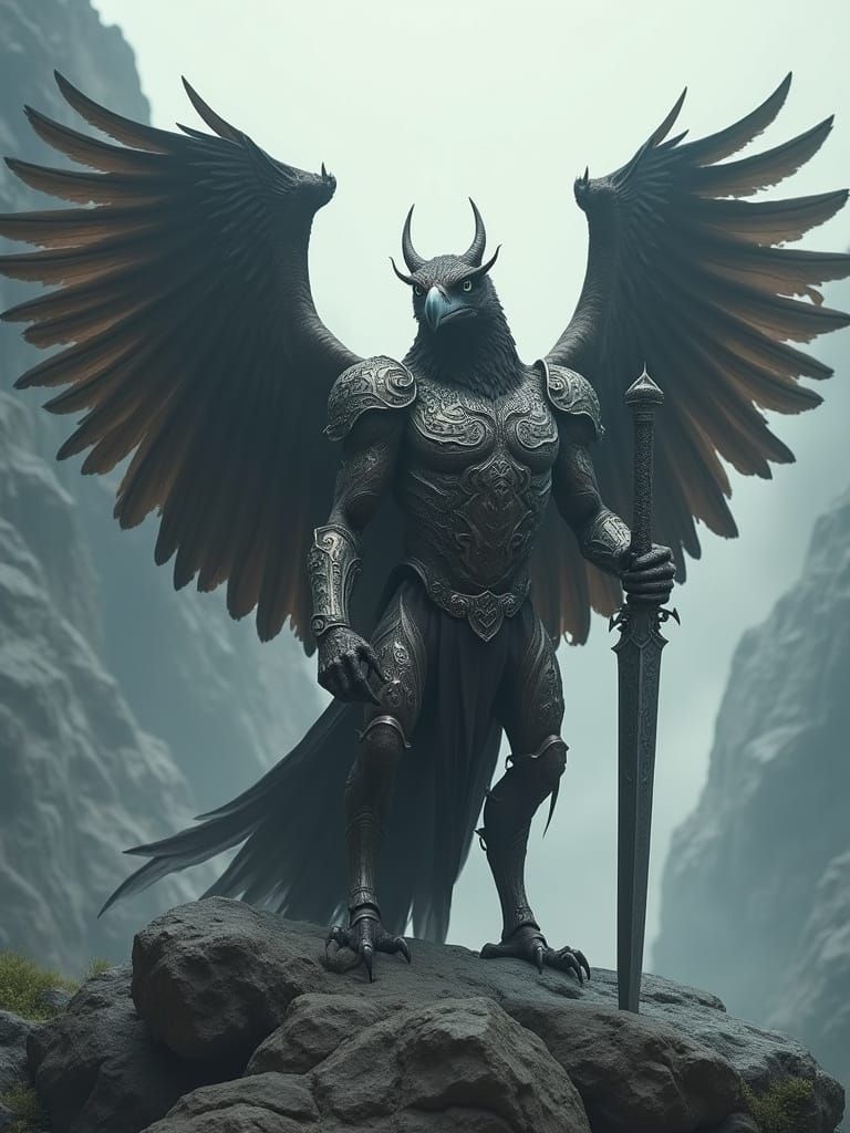 Majestic Griffin-Falcon Hybrid Stands Proud in Ancient Lands...