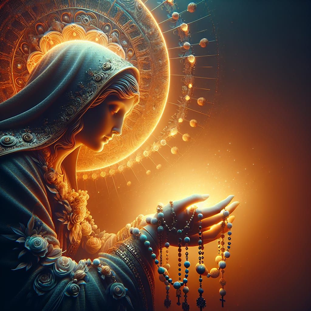 Ethereal Holy Mary with Rosary, Matte Painting