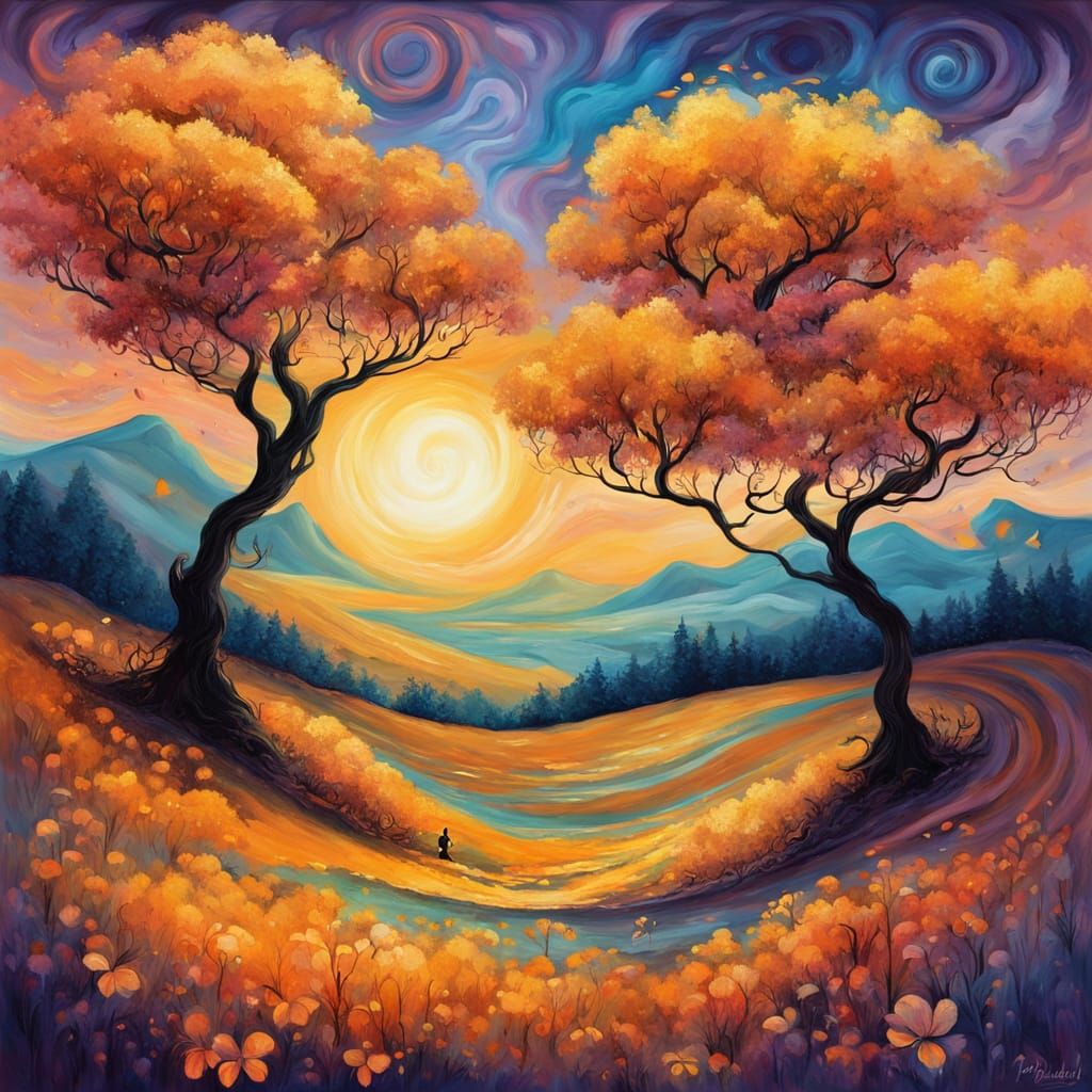 Whimsical Surreal Fantasy Landscape in Vibrant Colors