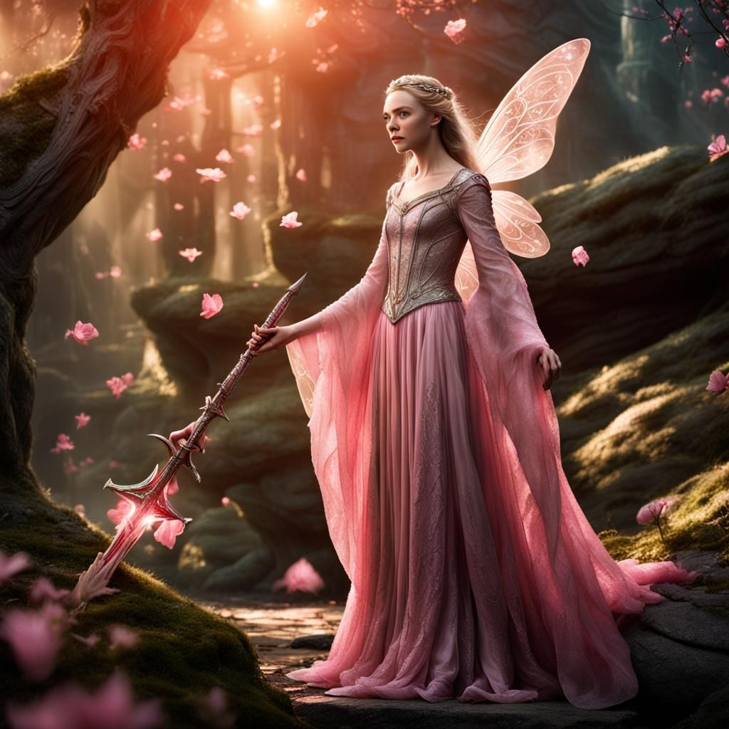 Pink Fairy with Sword in Elf-Inspired Dress