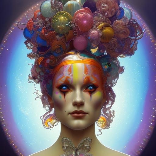 Glittering Blown Glass Clown Figurines, Hyperdetailed Portra...