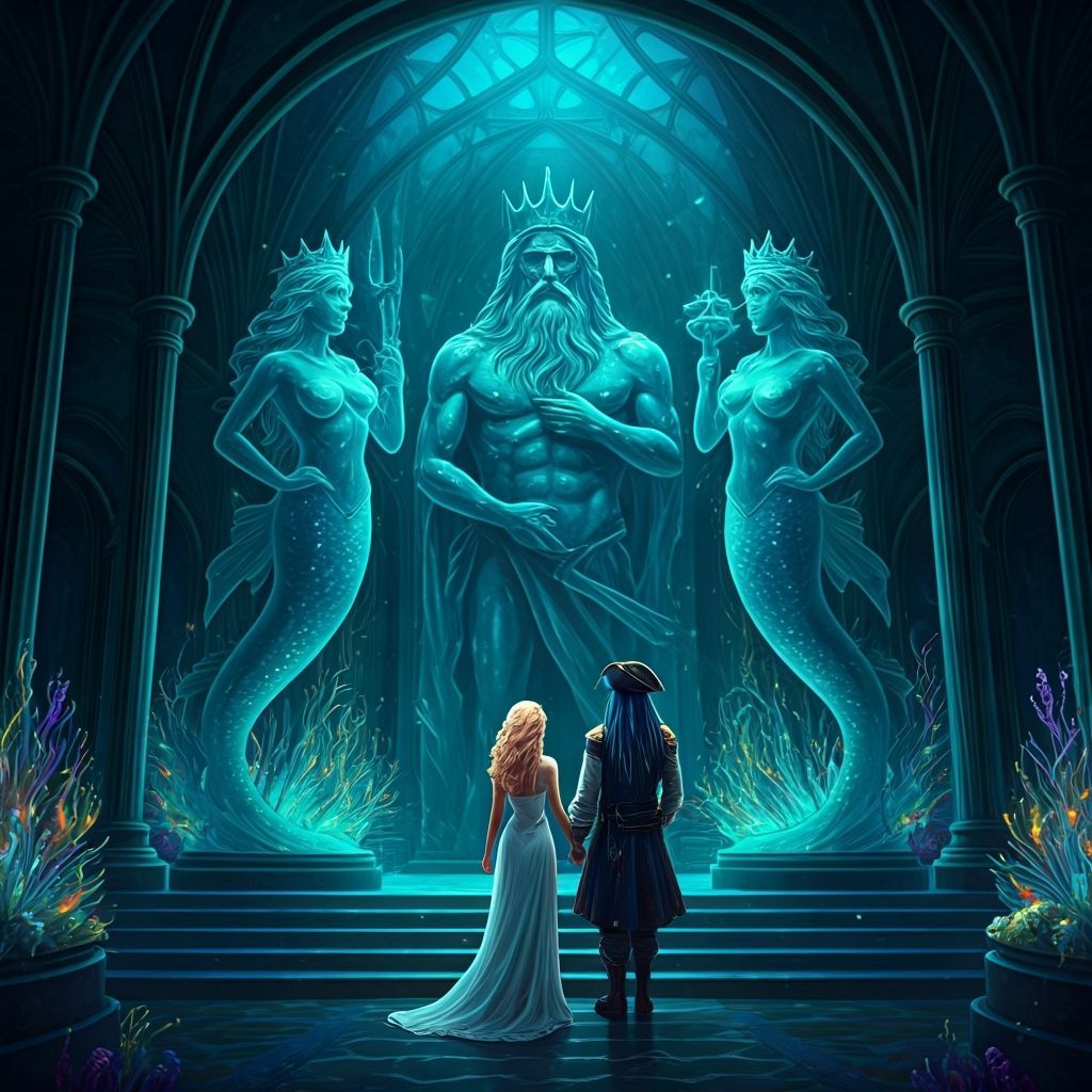 Dark Fantasy Sea Glass Palace with Mythical Figures