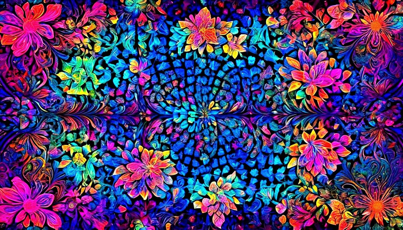 Vibrant 3D Abstract with Saturated Floral Streams