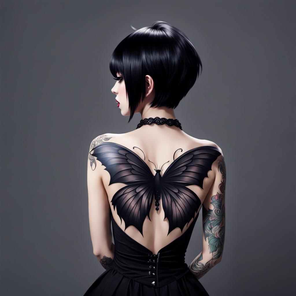 Anime Woman with Gothic Tattoo