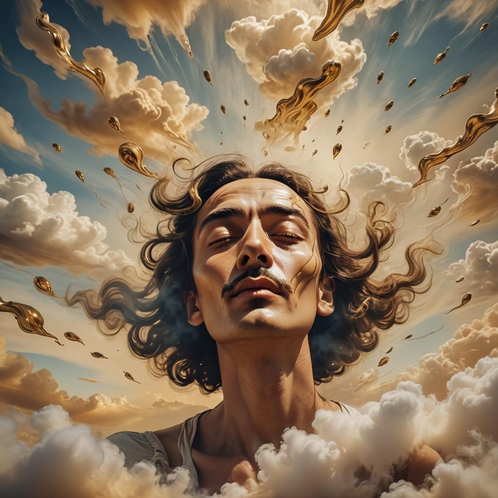 Dreamlike Surrealism: Person Floating in Clouds