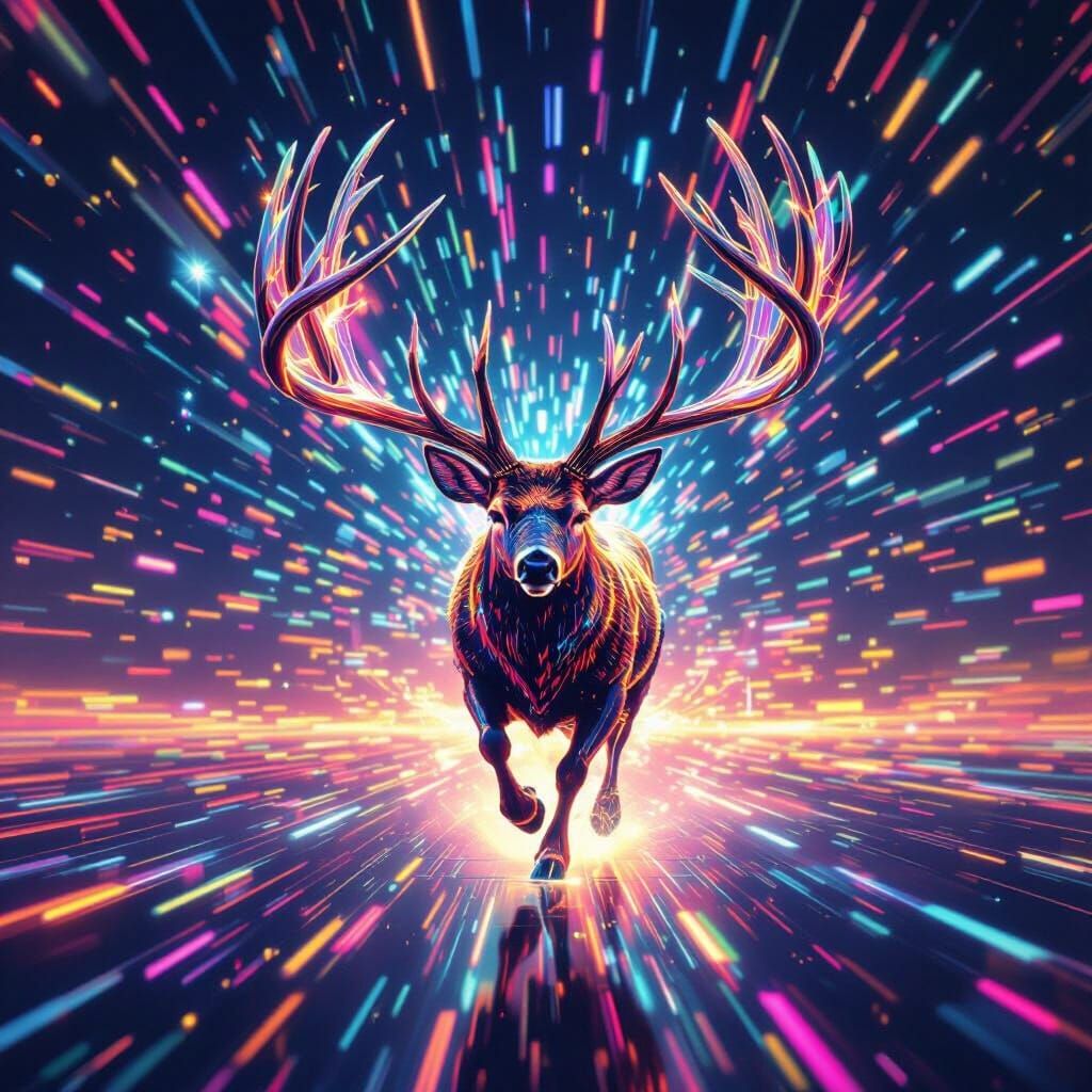 Laser Antler Buck in Cosmic Psychedelic Light Art