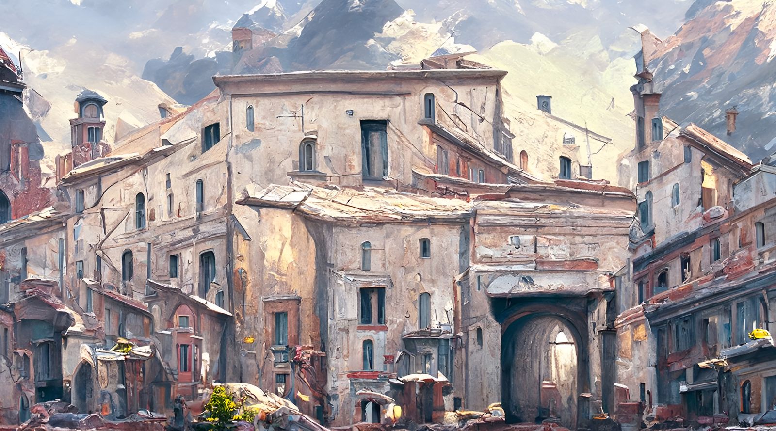 Italian Street View: Old Building in Oil Painting Style