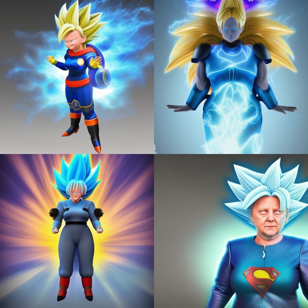 Angela Merkel as Super Saiyan God Blue: 3D Digital Art