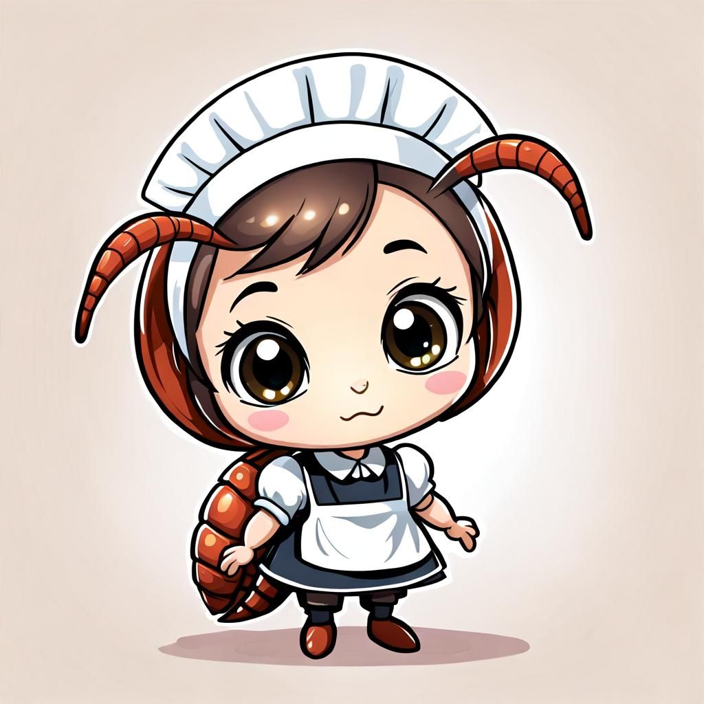 Cute Chibi Cockroach in Maid Uniform Cartoon