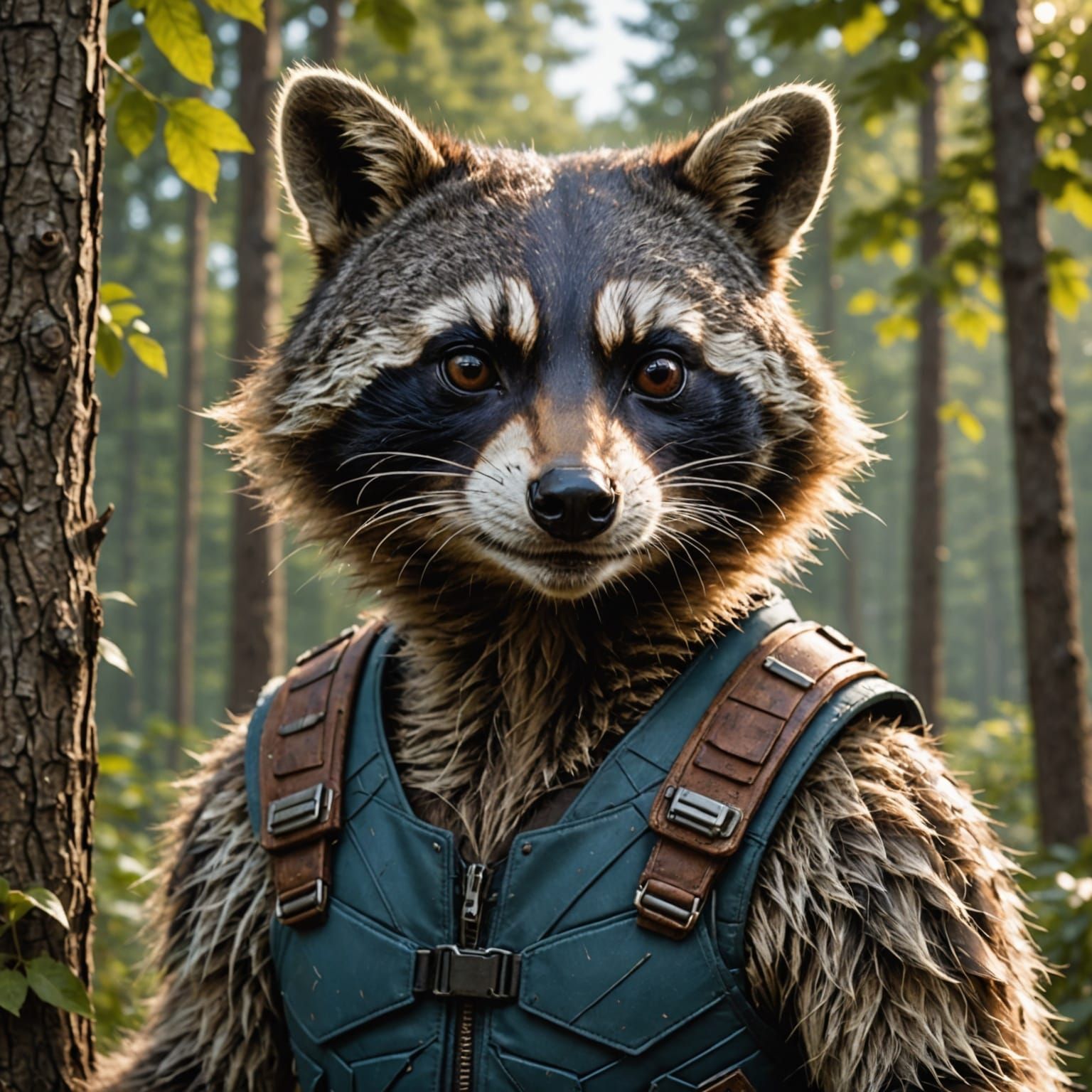 Detailed Superpowered Raccoon Portrait in Vibrant Colors