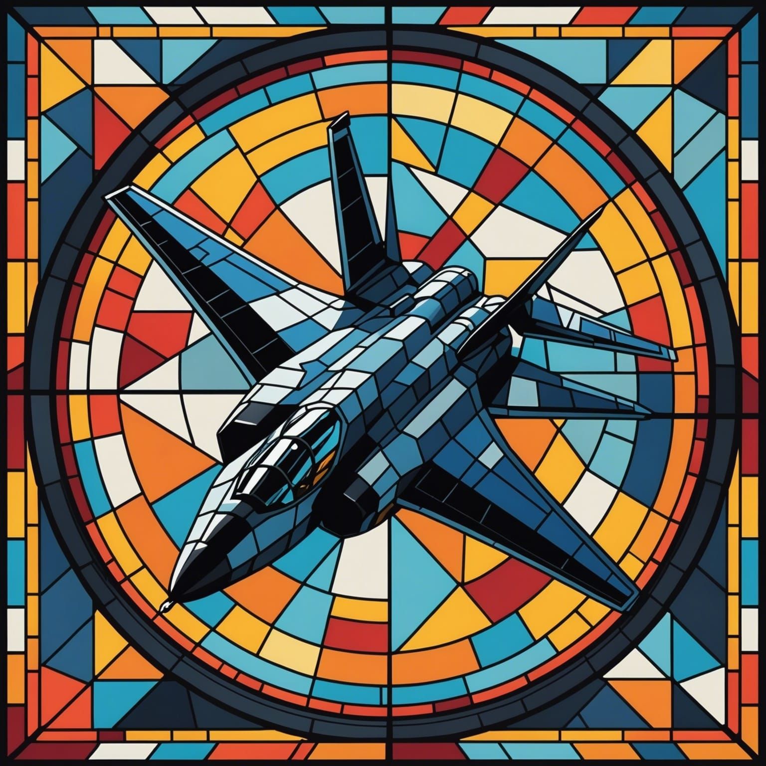 Stained Glass Stealth Bomber in Cubist Art Deco Style