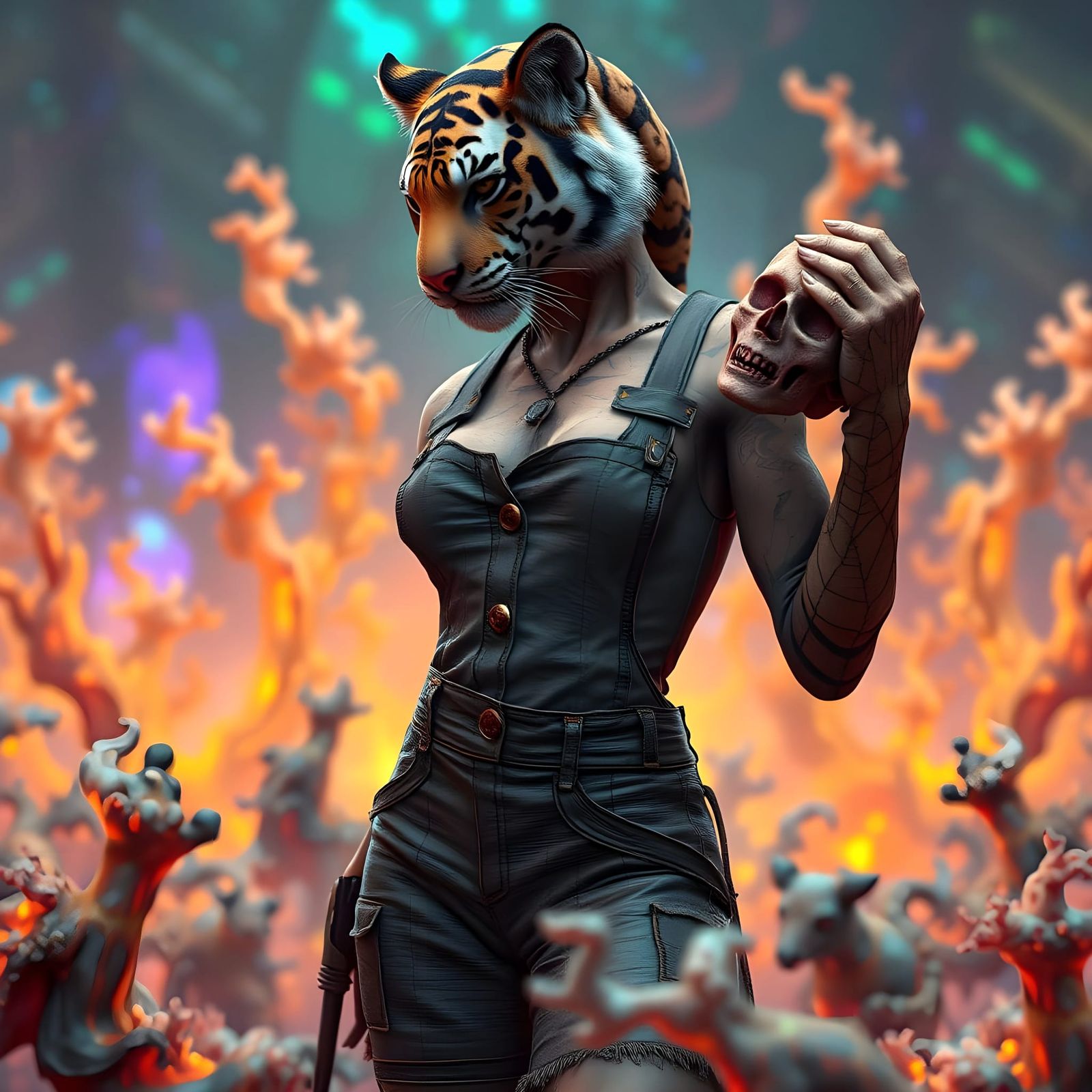 Hyper-Maximalist Hybrid Goddess Reigns Over Bismuth Fractals