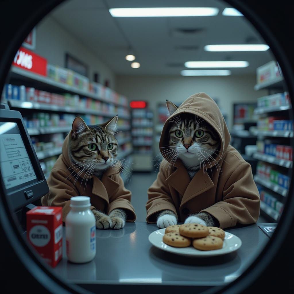 Cats in Disguise Buying Groceries in CCTV Style