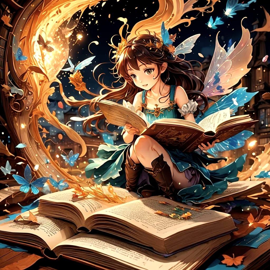 Fairy Tale Scene Emerges from Book: Anime Style