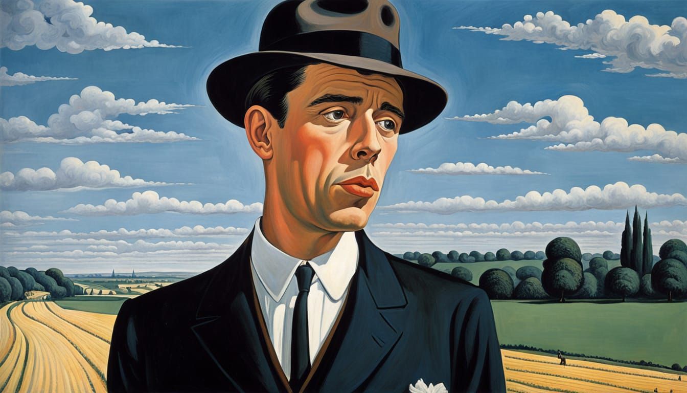 Jacques Brel in Bowler Hat and Suit, Belgian Surrealist Styl...