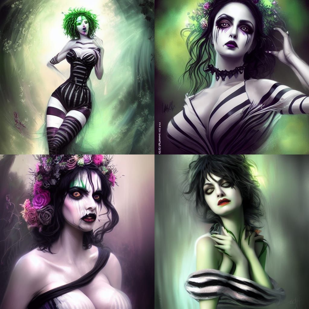 Beetlejuice Bride Portrait in Psychedelic Fantasy Style