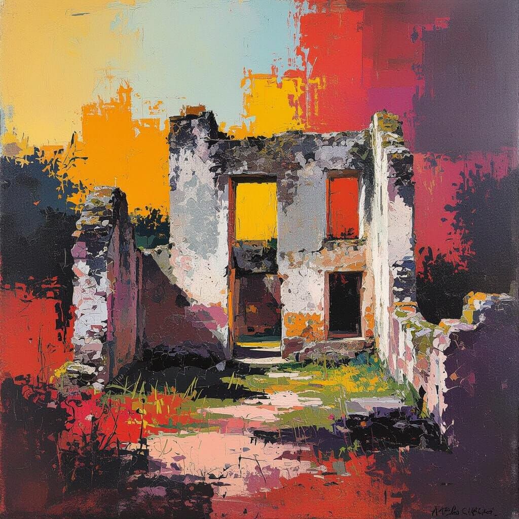 Abstract Colonial Ruin with Vibrant Colors