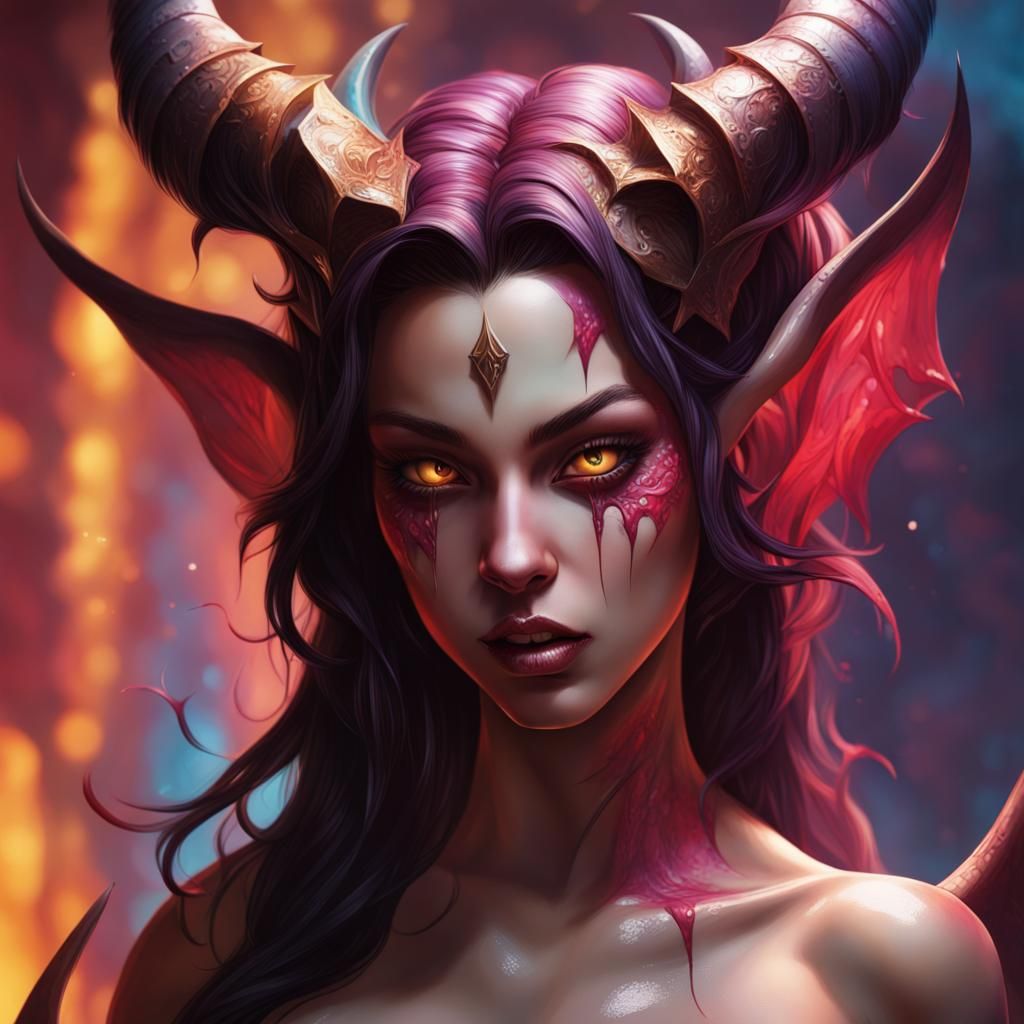 Hyperrealistic Succubus in Colorful Splash Art Style