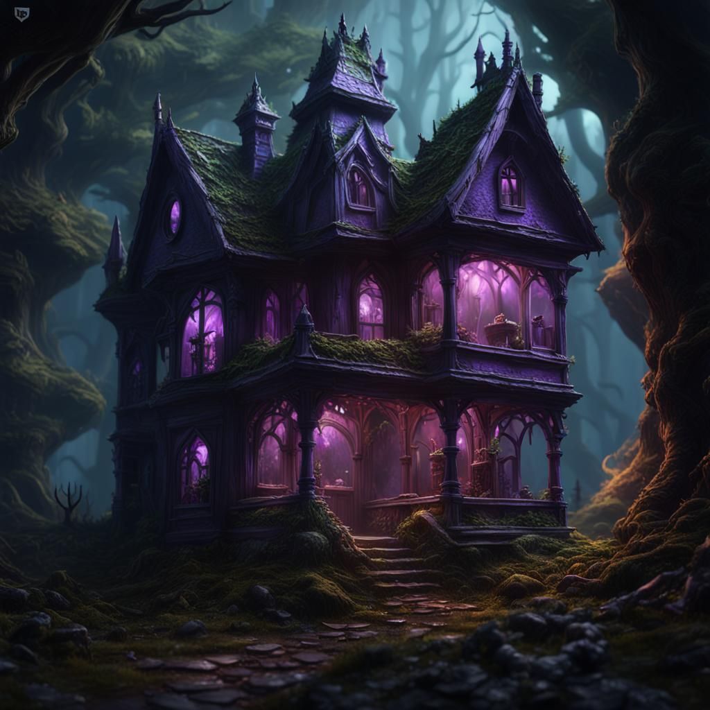 Haunted Forest Terrarium in Gothic House, Digital Art