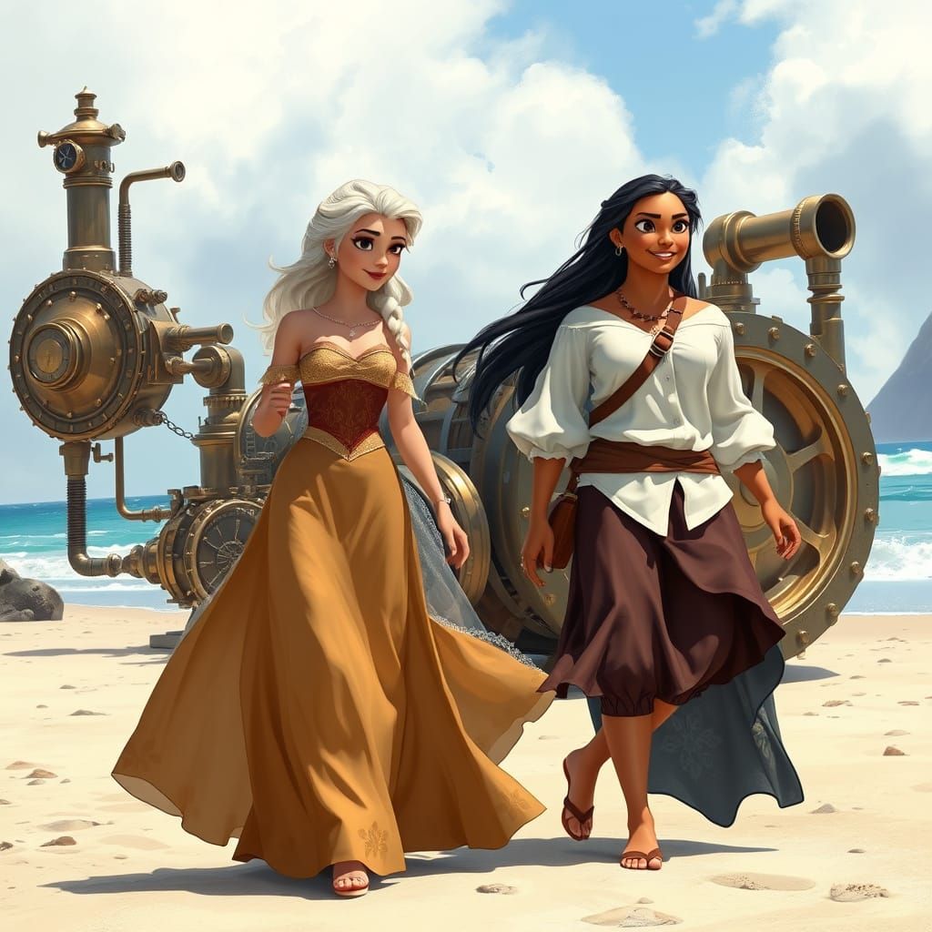 Elsa and Moana: Steampunk Beach Day