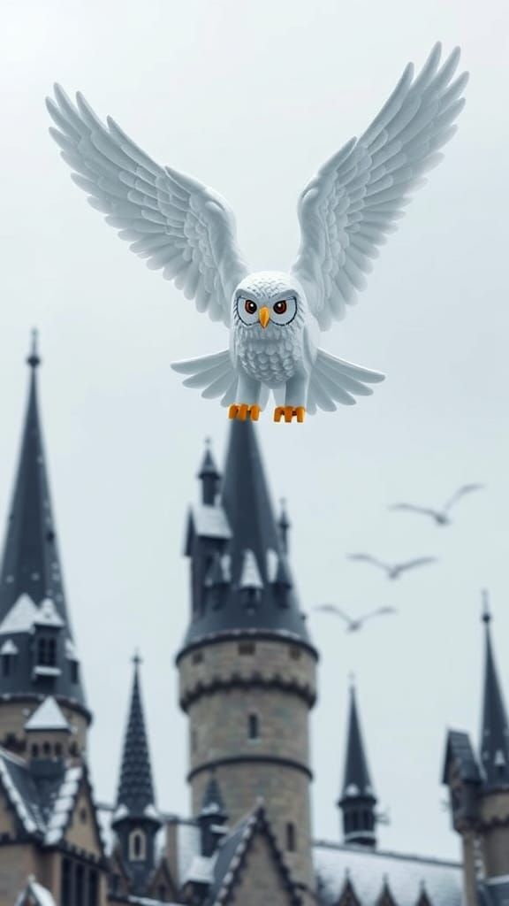 LEGO Owl Soars Above Hogwarts Castle in Winter Wonderland