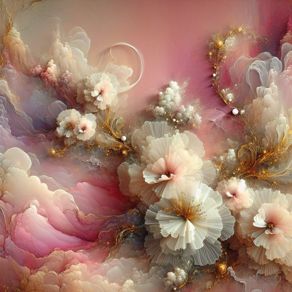 Fantastical Tulle Flowers in Oil Painting Style