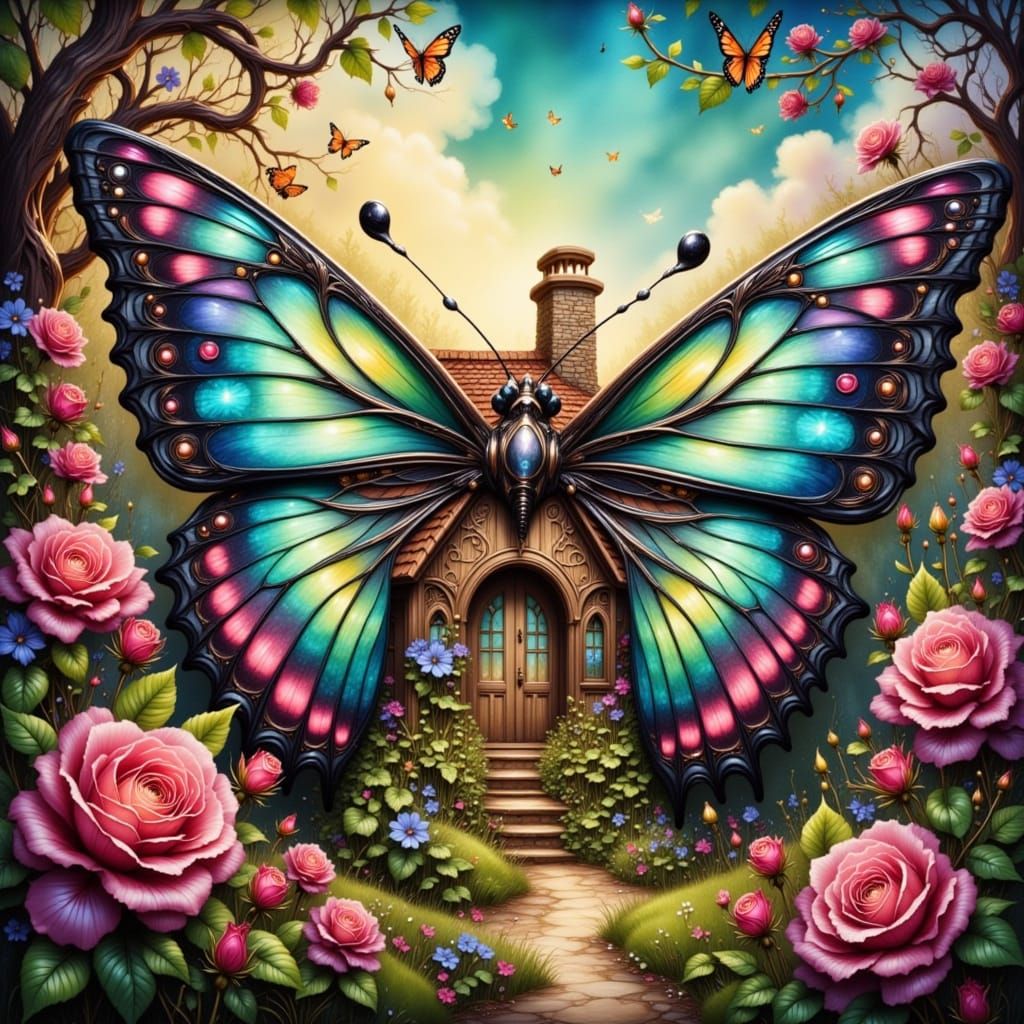 Butterfly in Whimsical Oil Painting with Bokeh Effect