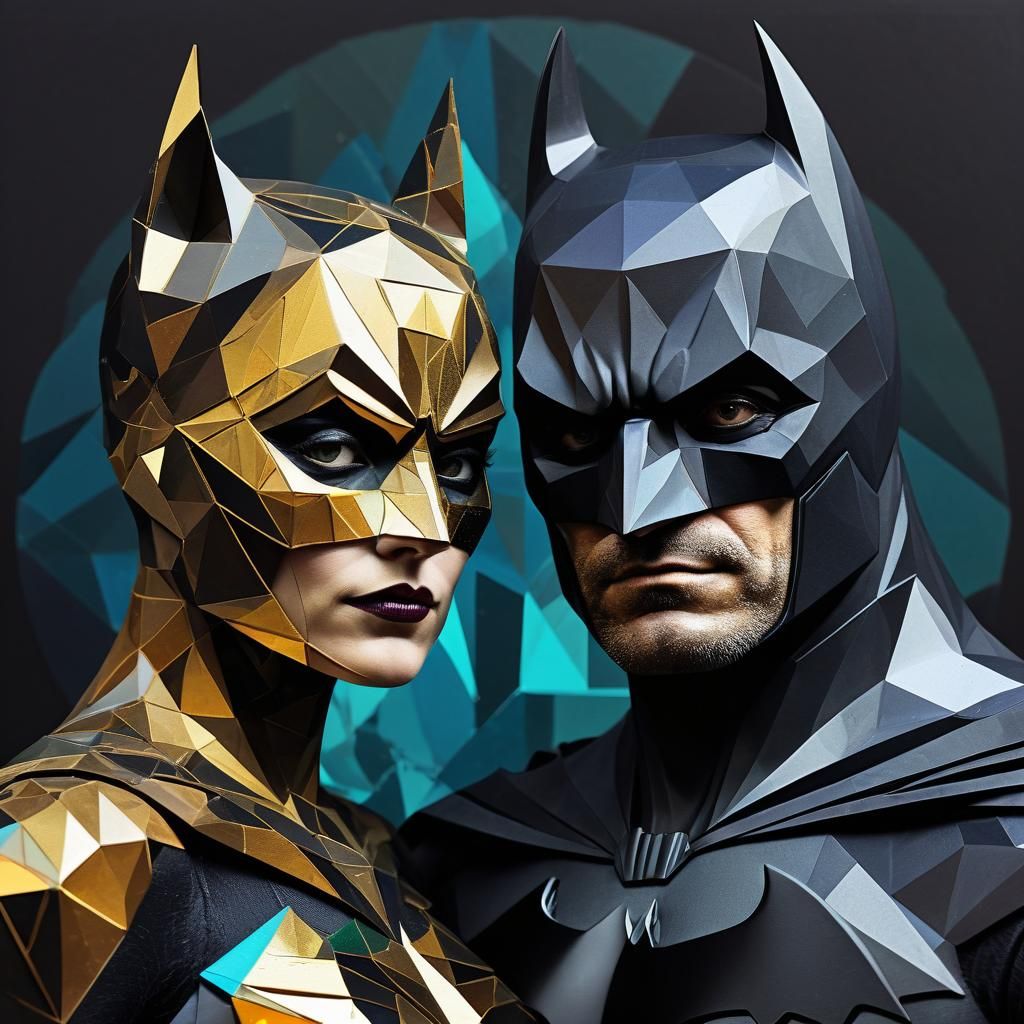 Batman and Catwoman: Prismatic Geometric Collage