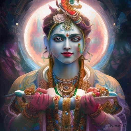 Detailed Portrait of Celestial Krishna in Fantasy Art Style