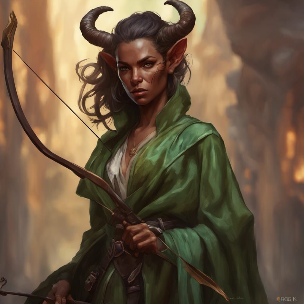 Tiefling Archer Portrait in Hyperdetailed Style