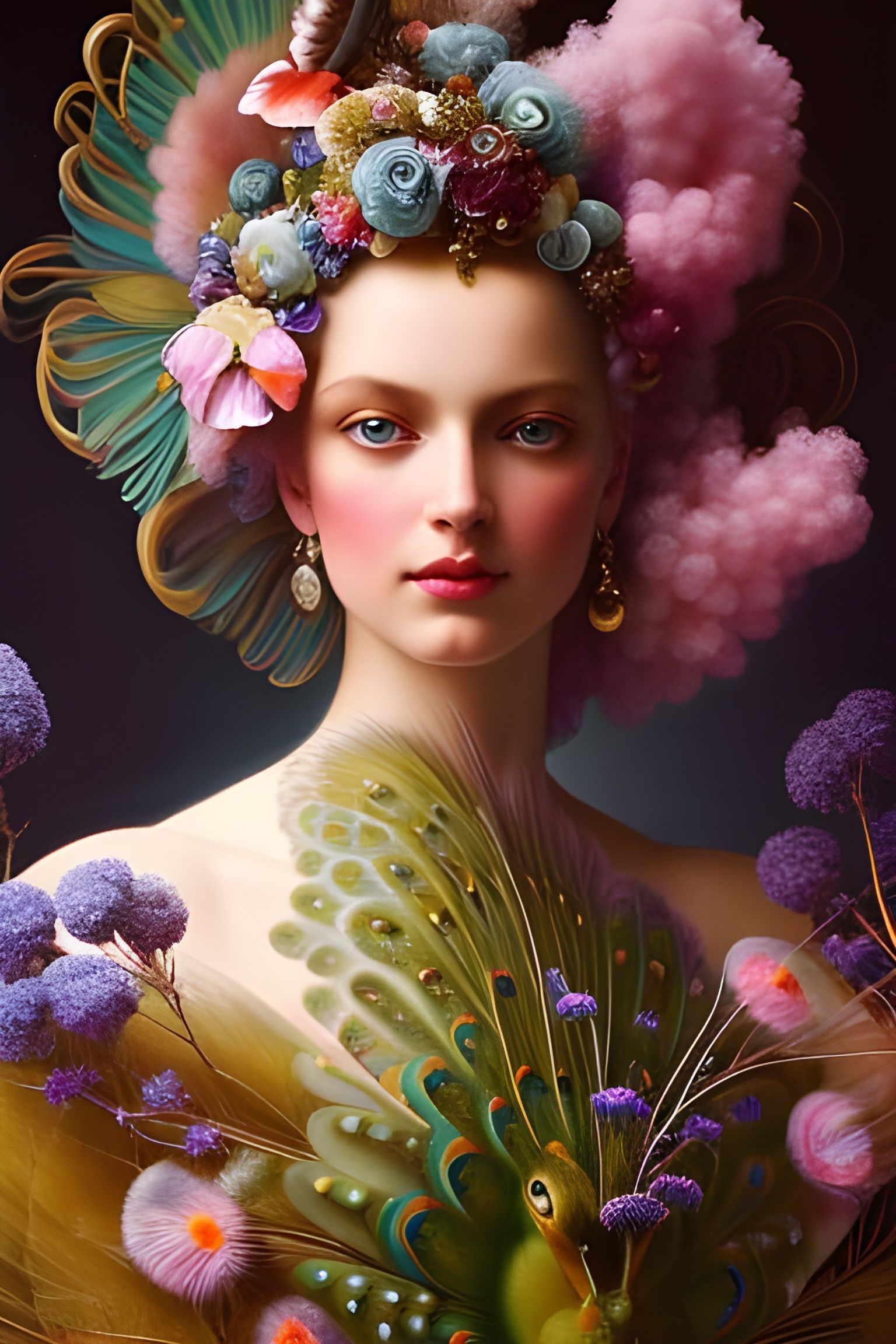 Psychedelic Peacock Princess in Hyperrealistic Style