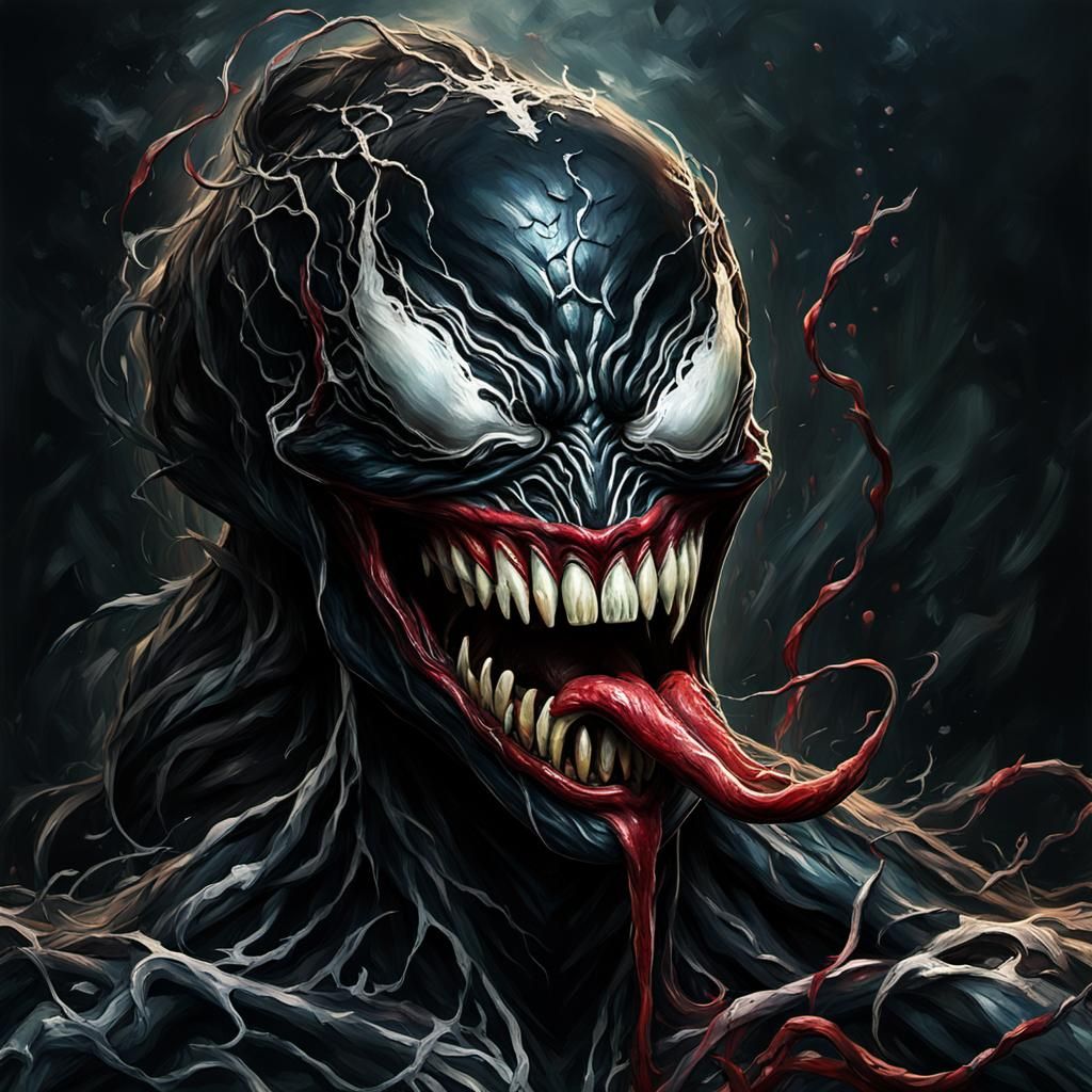 Disturbing Female Venom Symbiote in Impressionist Style