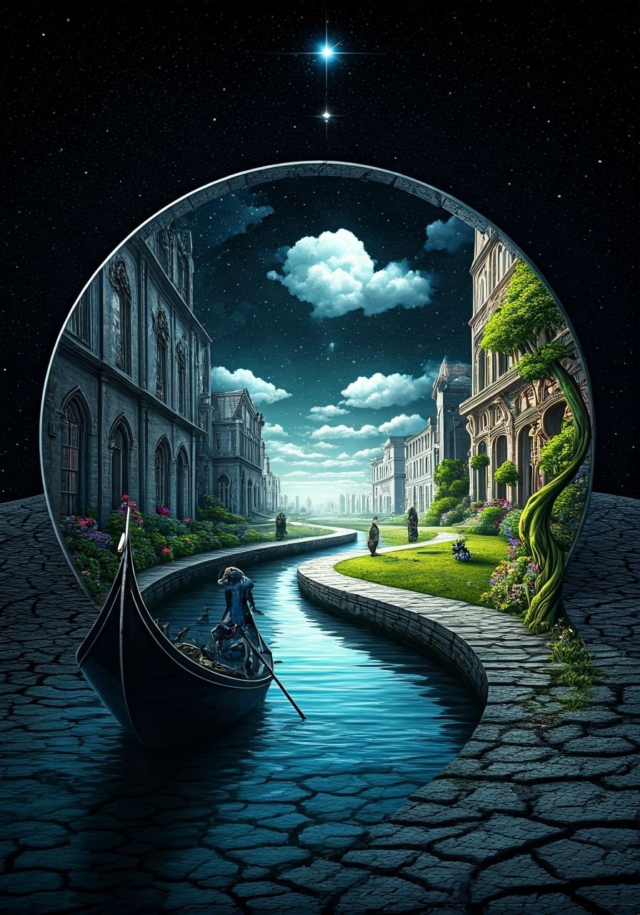 Surreal Cubist Dreamscape with Escher-Inspired Elements