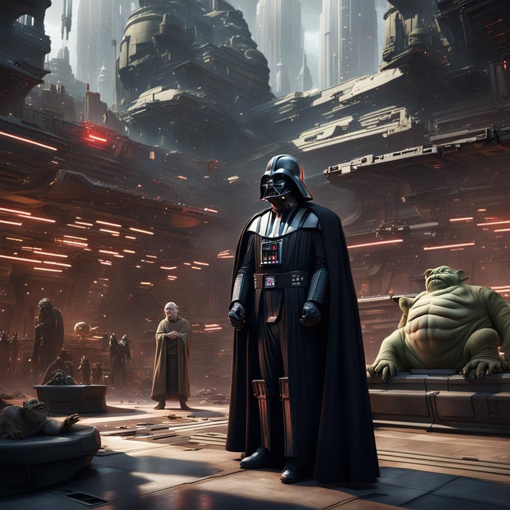 Darth Vader Laughs at Yoda, Detailed Matte Painting