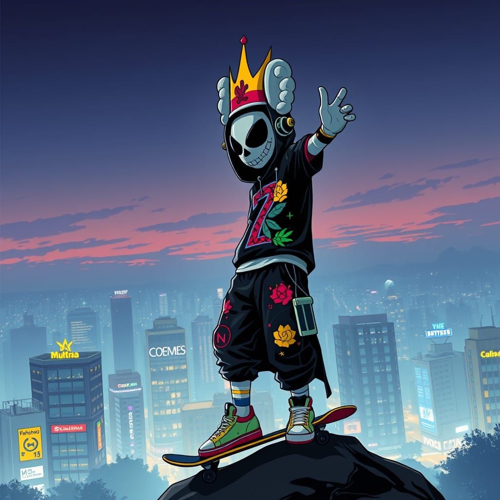 Gangster Lion King on Skateboard, Pop Art Style