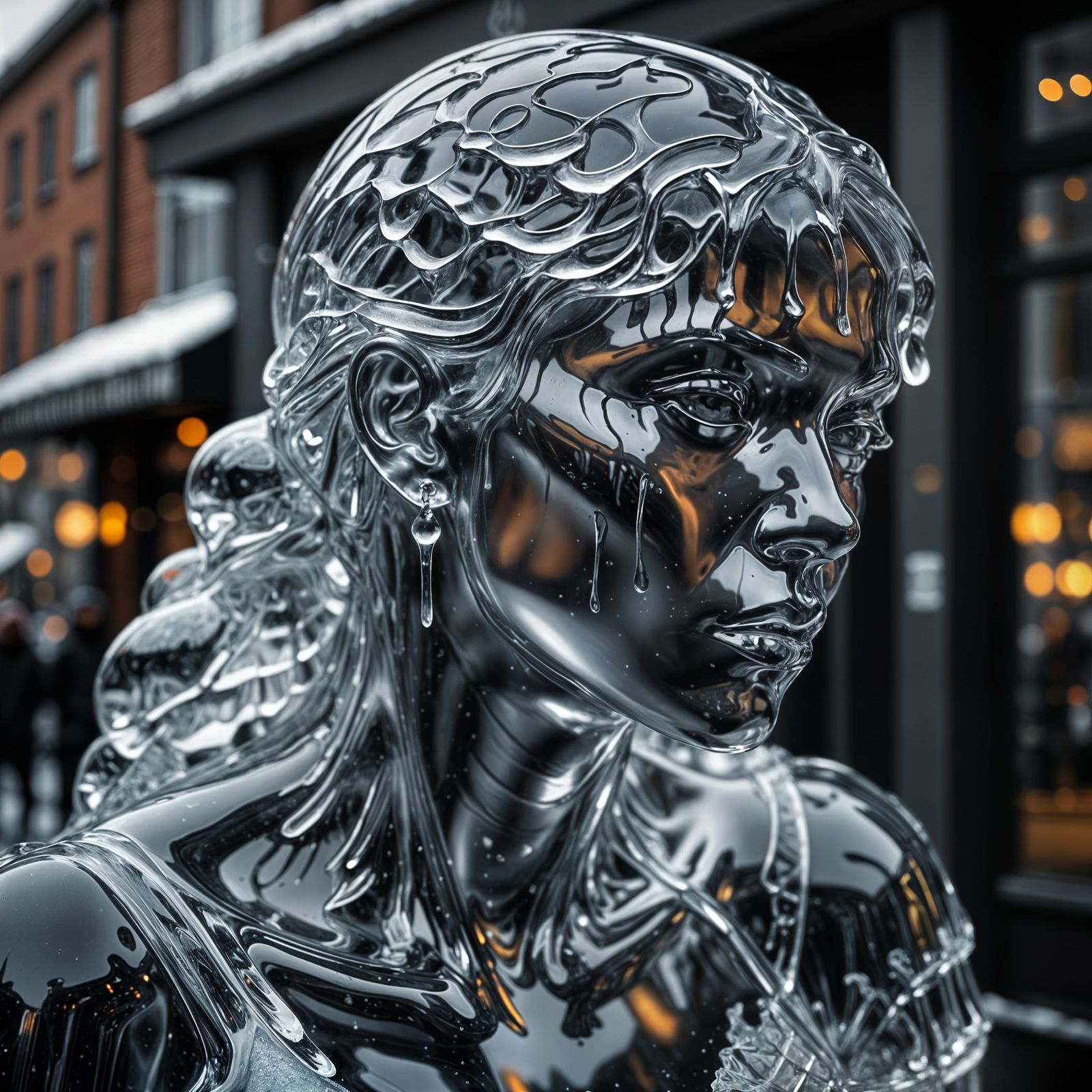 Hyperrealistic Melting Feminine Ice Sculpture