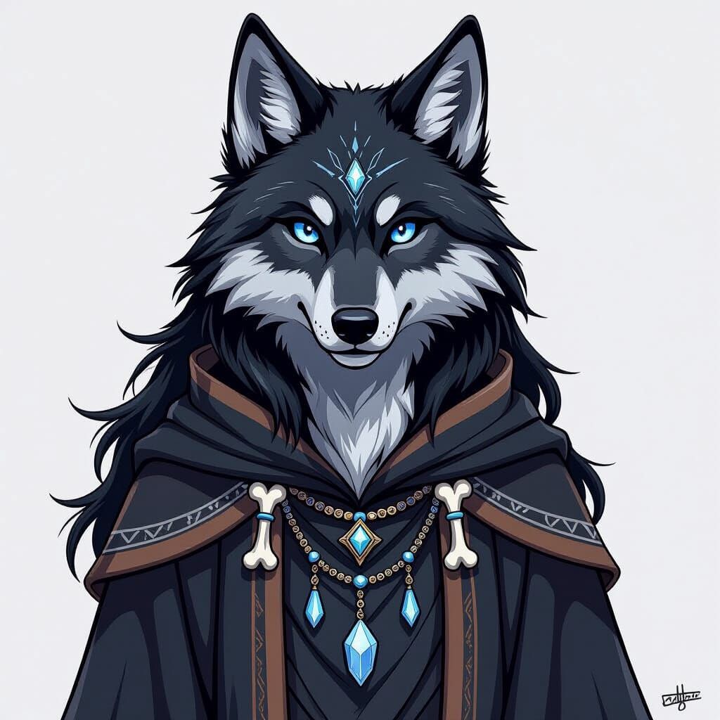 Wolf-Kin Luna Portrait in Toon Sketch Style
