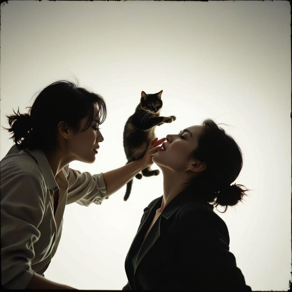 Intense Fight Scene with Unexpected Feline Intervention