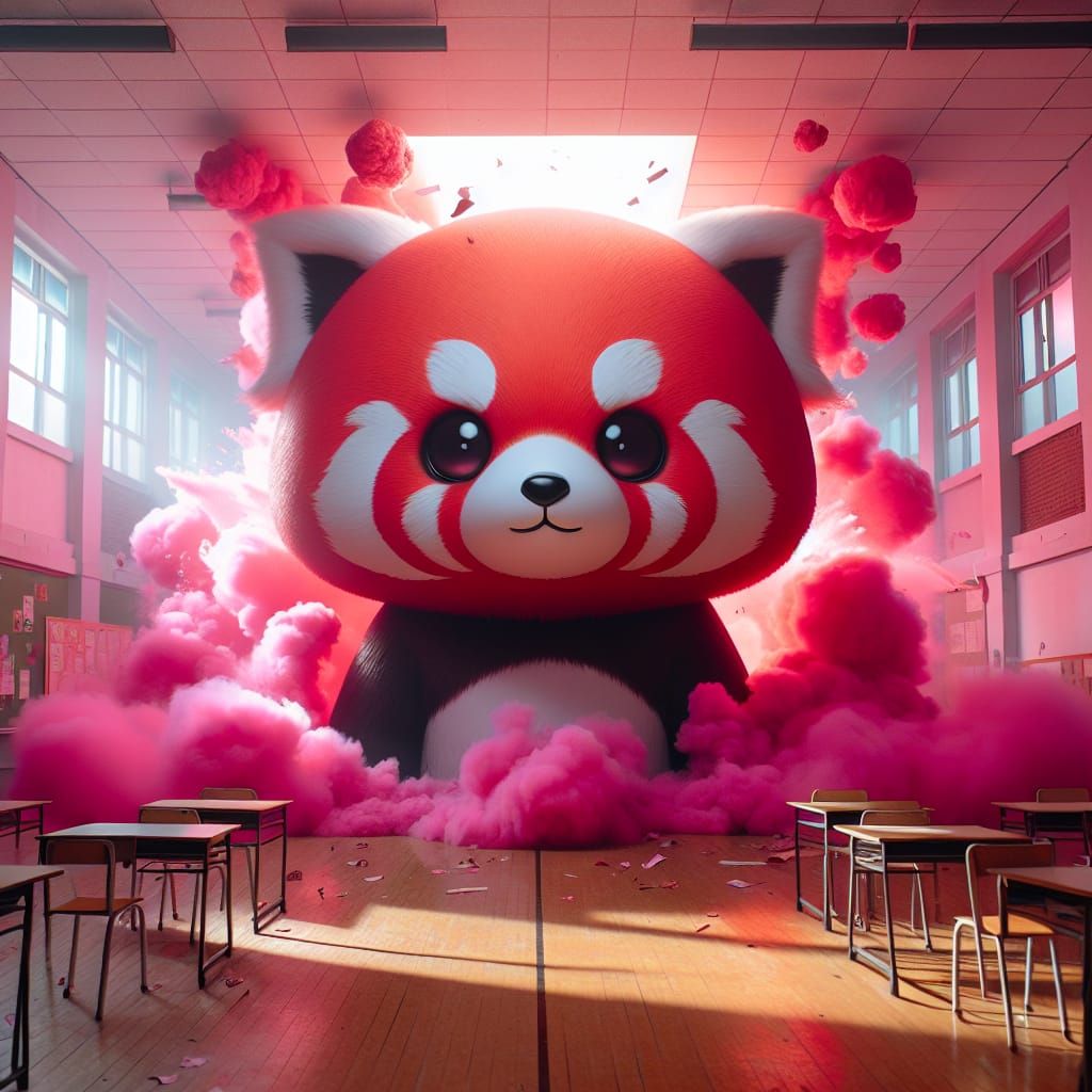 Anime Red Panda in Exploding School Room