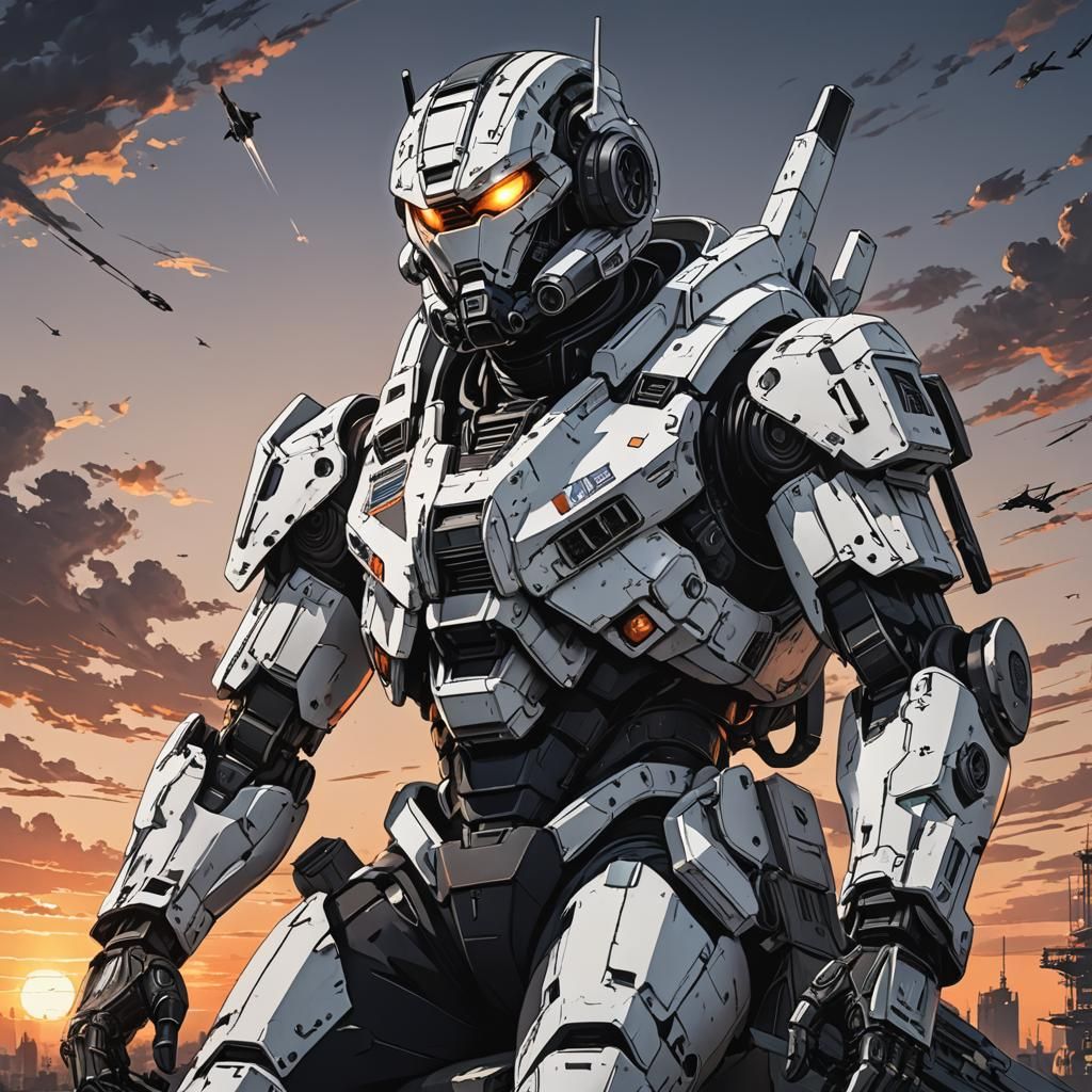 Black and White Jaeger Robot in Anime Style