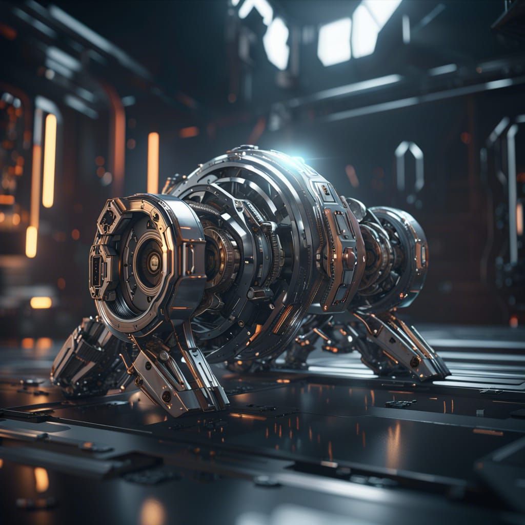 Futuristic Mech Ground Shot in Sci-Fi Style