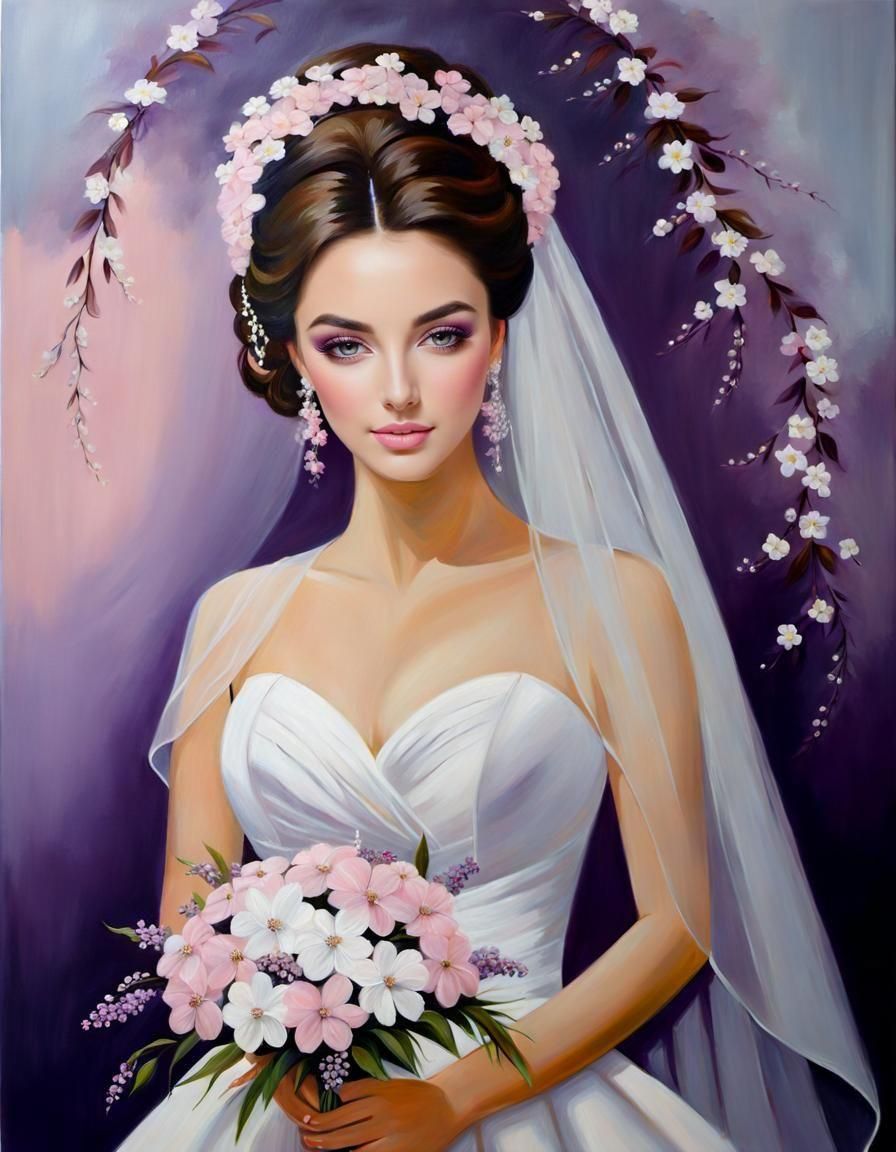 Oil painting of a beautiful bride