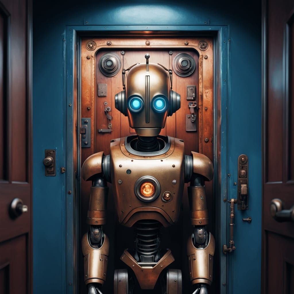 Cyberpunk Robot Doorway to a Fantasy World