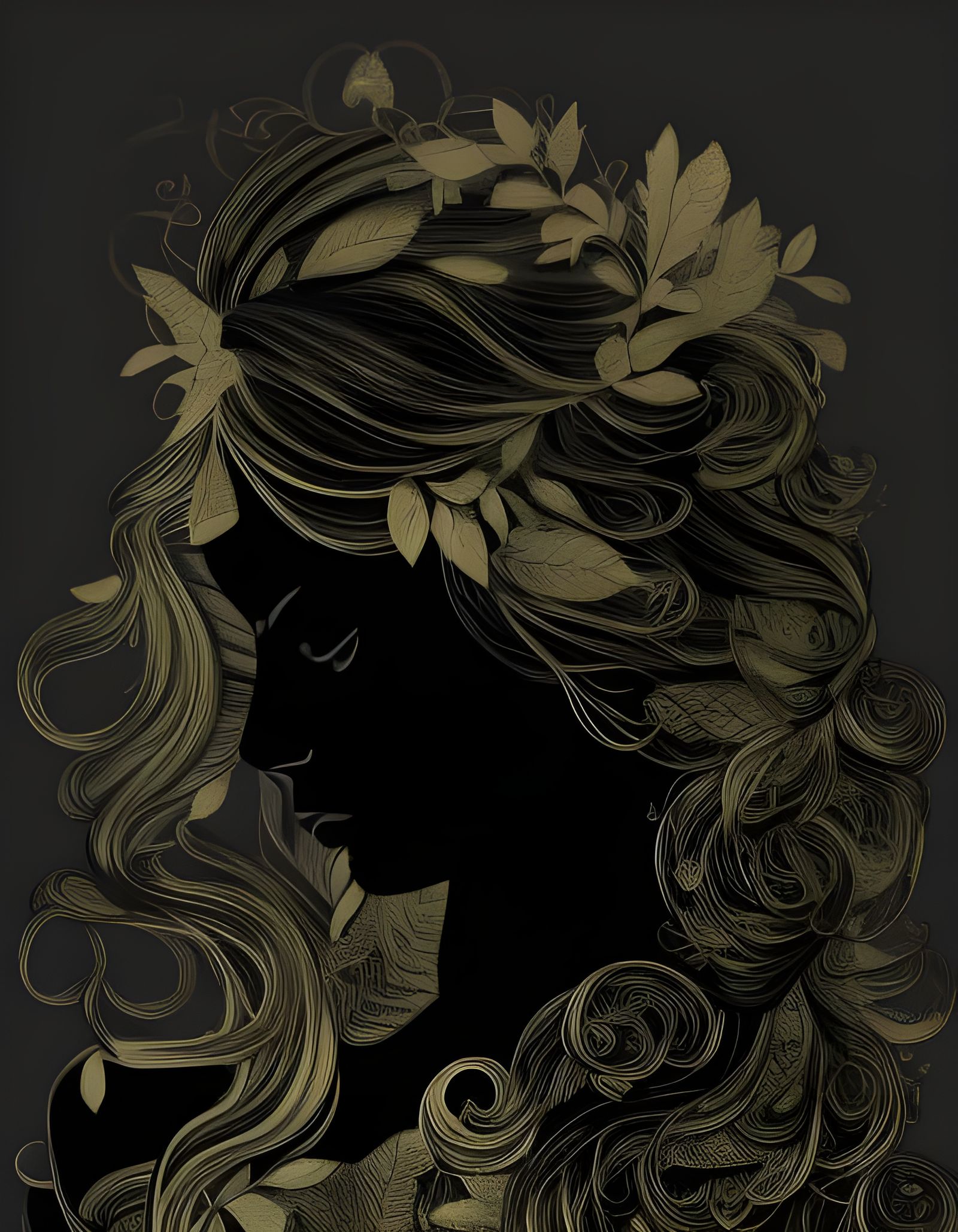 Elegant Woman with Leaf Crown in Art Nouveau Style