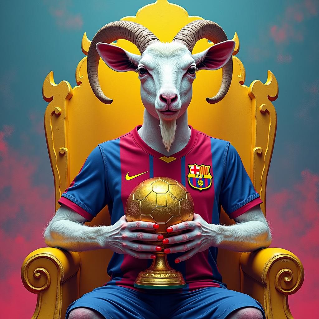 Goat in Barcelona Jersey with Ballon d'Or