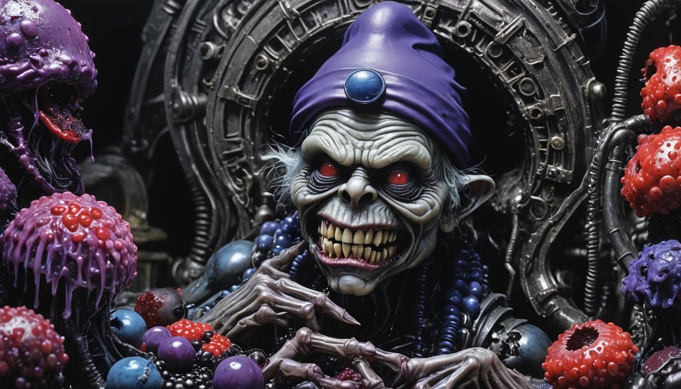 Disgusting Papa Smurf in Bio-Mechanical Horror Art