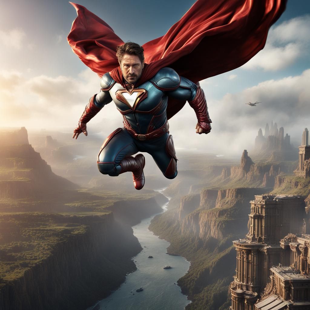 Superhero Gerard Butler Soaring in Fantasy Art