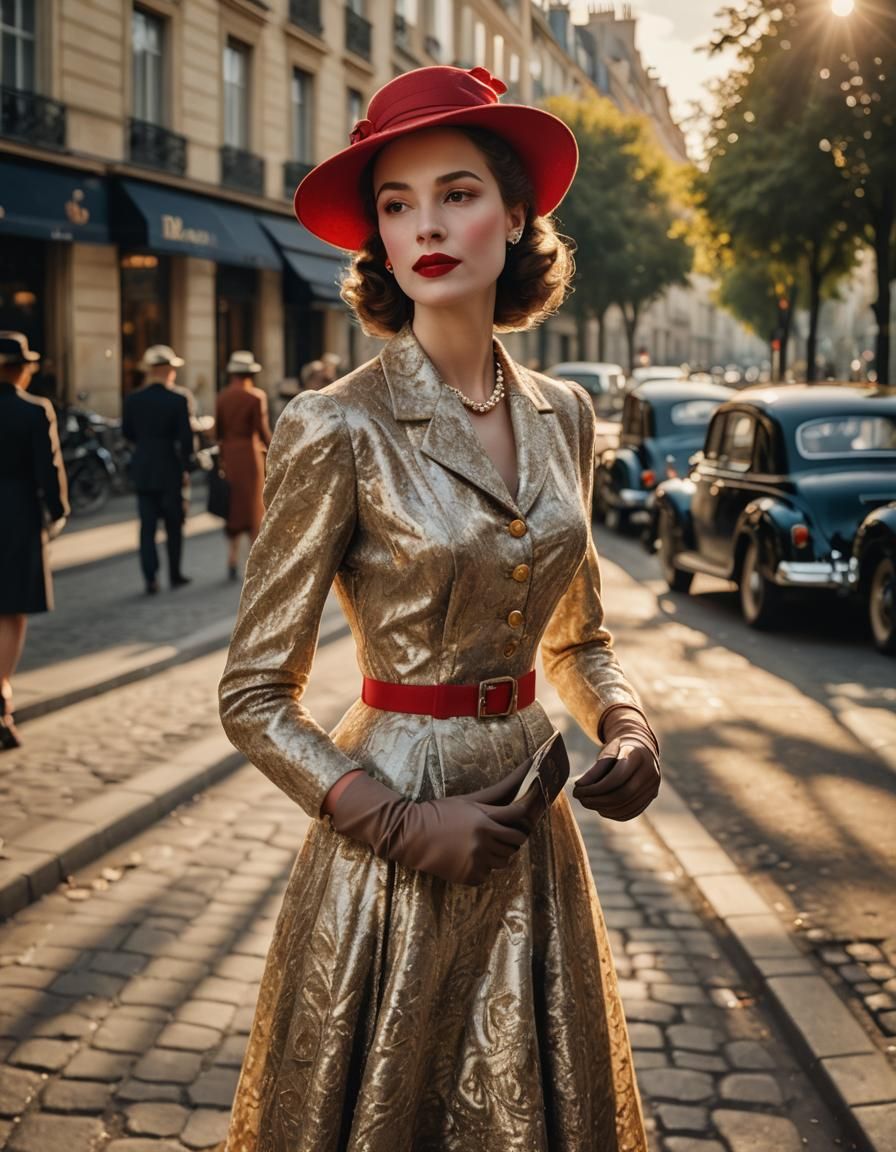 Elegant 1940s Parisian Woman in Summer Finery