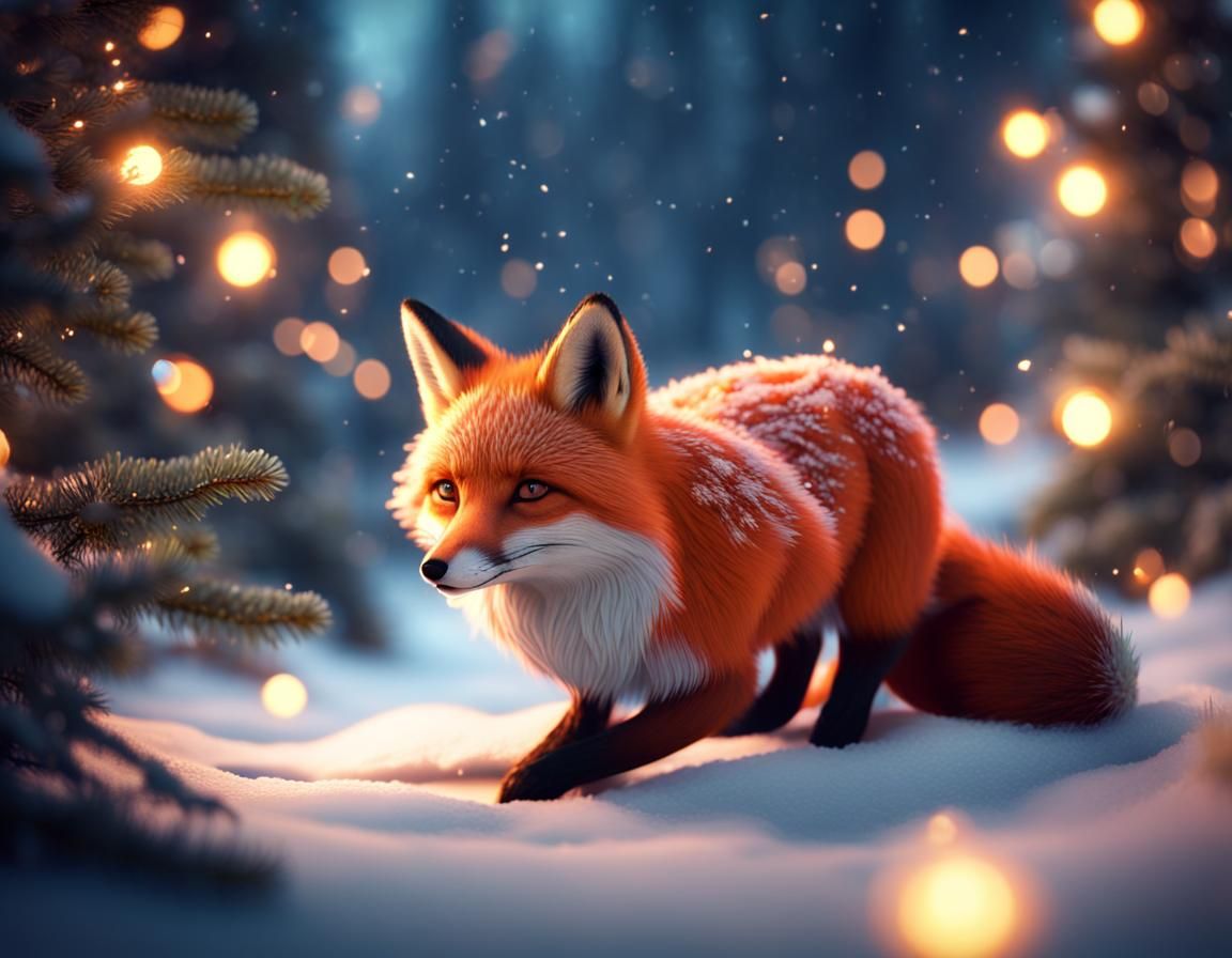 Enchanted Christmas Fox in Winter Wonderland
