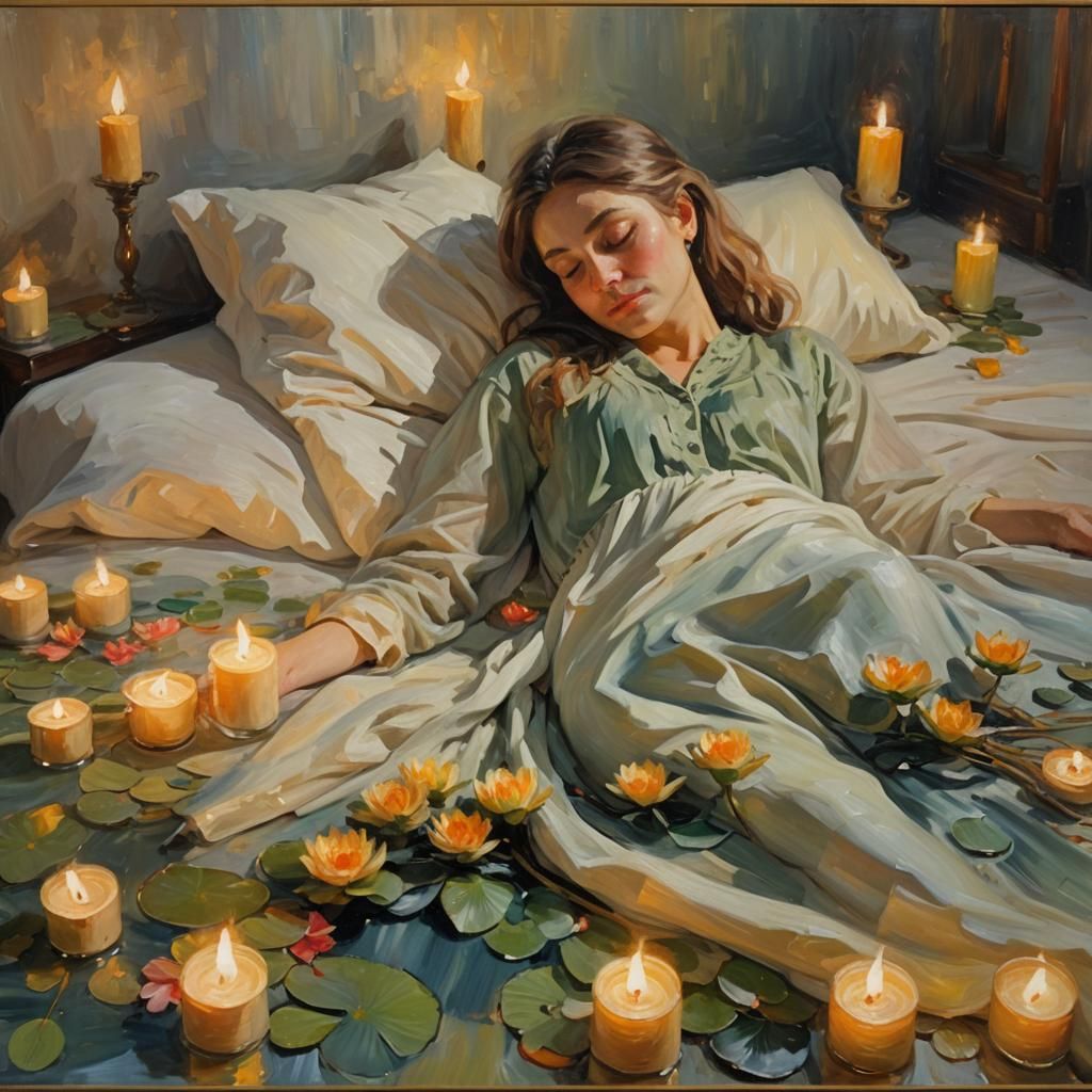 Impressionist Painting of Peaceful Person in Candlelight